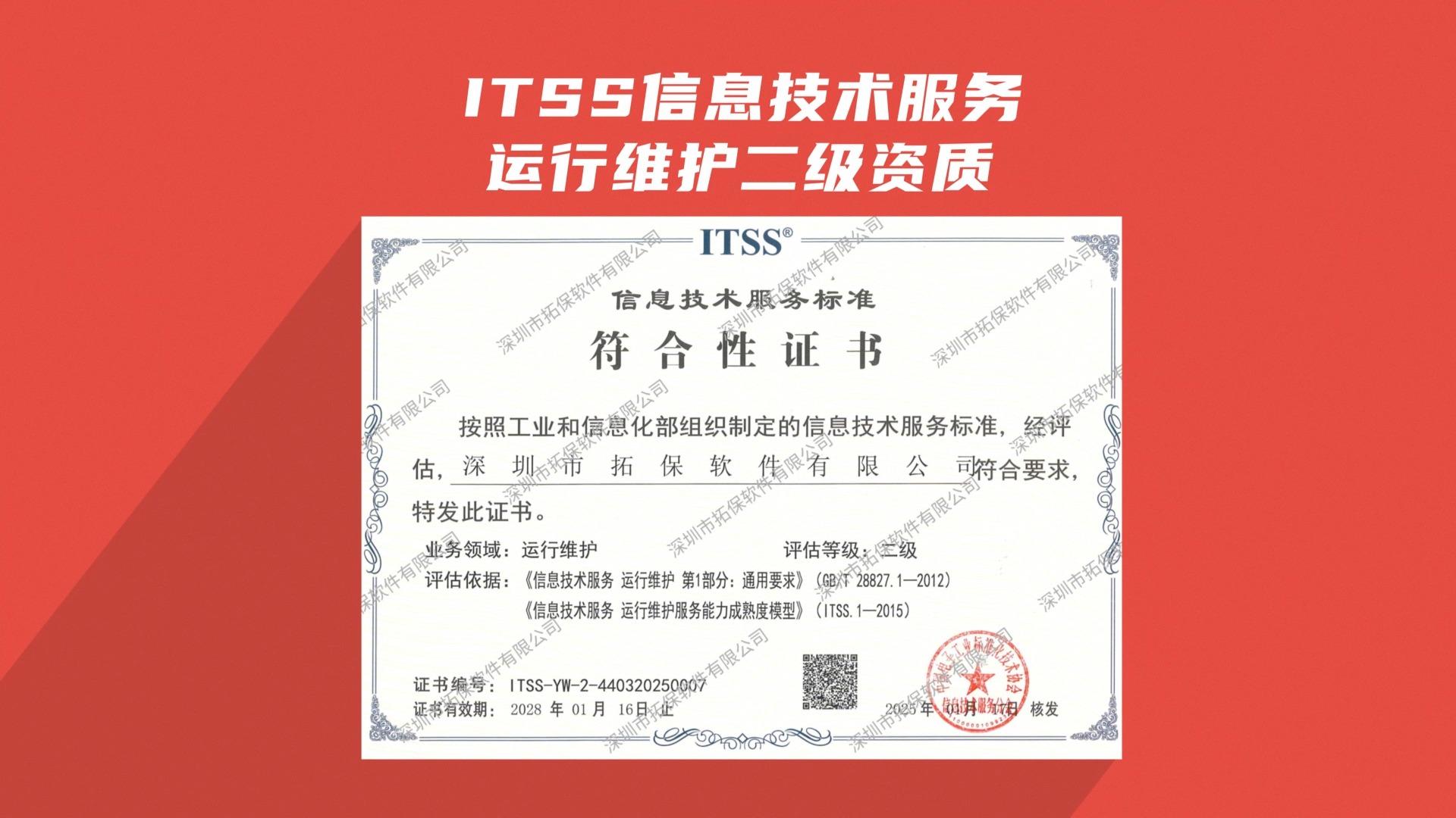 运维资质再升级 拓保成功通过ITSS信息技术运行维护二级资质认证，技术维护服务迈上新台阶